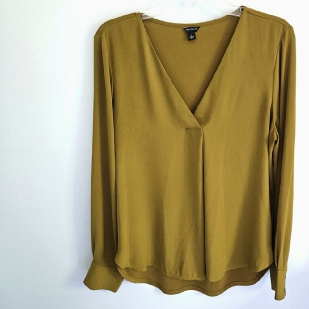 Ann Taylor Olive Green V-neck Blouse